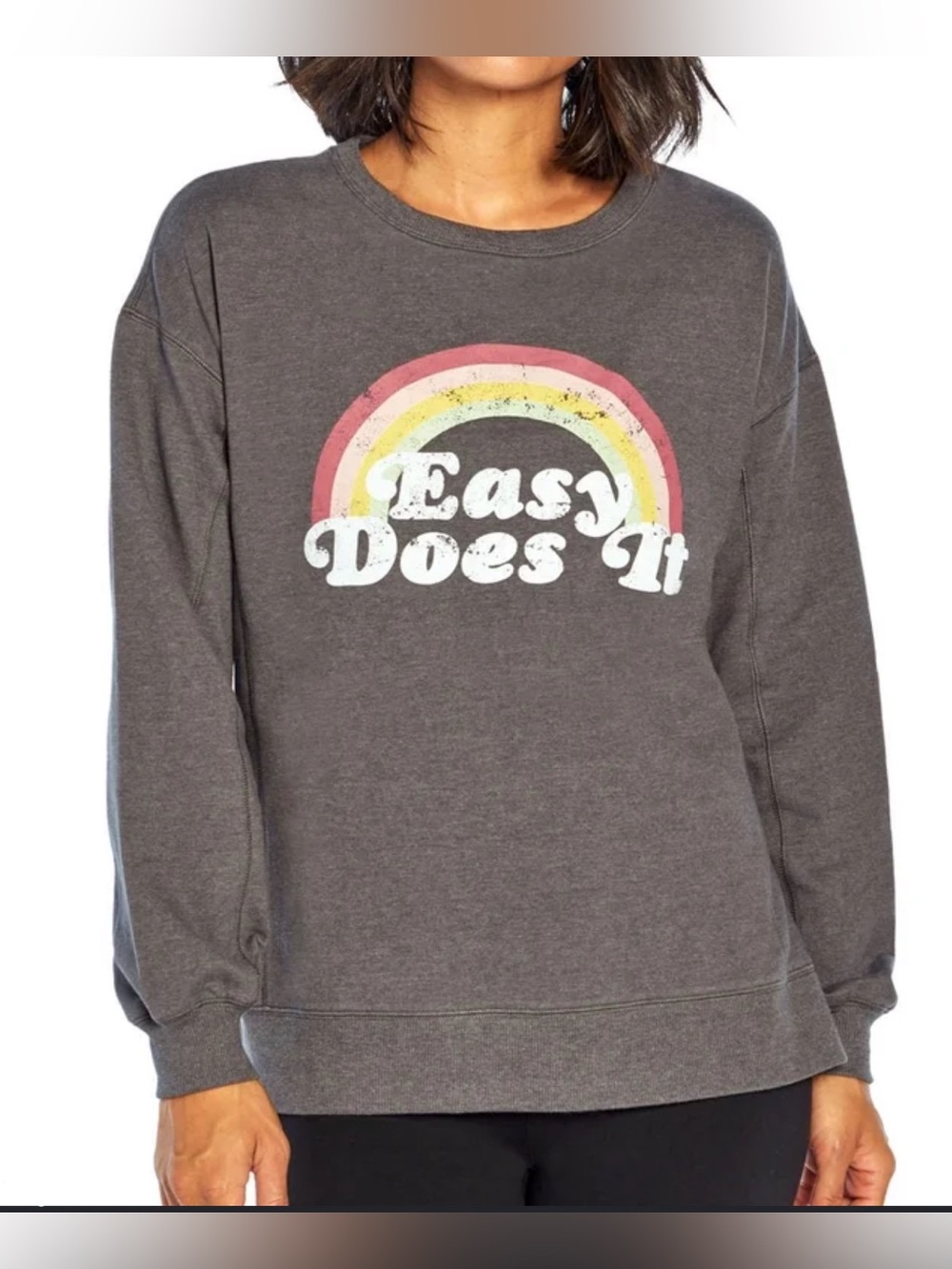 NWOT Wildfox Easy Does It Rainbow Graphic Sweater, size XXL, gray